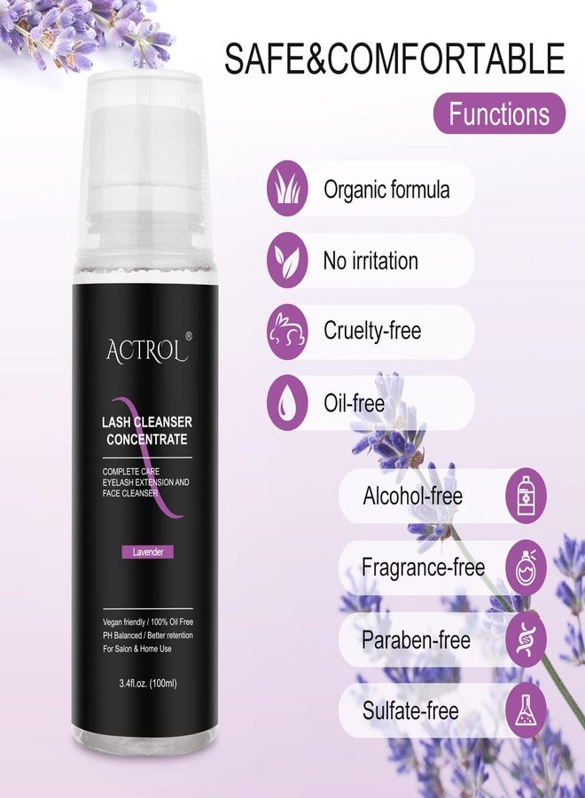 ACTROL Eyelash Cleanser Concentrate 100ml Lavender Professional Lash Shampoo Foaming Cleanser DIY Paraben & Sulfate Free Non-lrritating Wash for Extensions Lashes with Salon Home Care-Makes 20 Bottles - Image 2